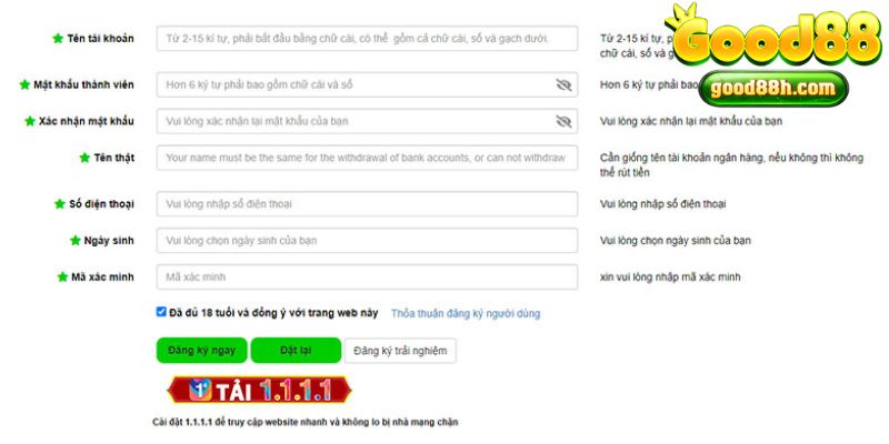 Tạo tài khoản mới tại nhà cái Good88 chỉ với 3 bước cực đơn giản